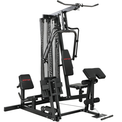 SPORTNOW Kraftstation Fitnessstation mit Latzug Butterflystange 65kg Gewichten Seil bis zu 120kg