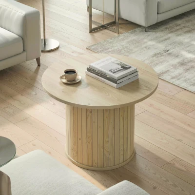 HOMCOM Mesa de Centro Redonda com Base de Coluna de Ripas para Sala de Estar ou Quarto Ø60x40 cm Madeira