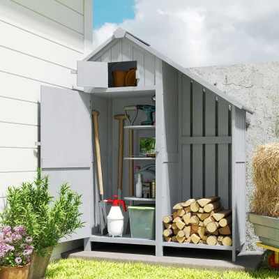 Outsunny Gartenschrank Holz Outdoor wetterfest Geräteschuppen mit Asphaltdach Einlegeboden 129 x 51,5 x 180 cm Grau