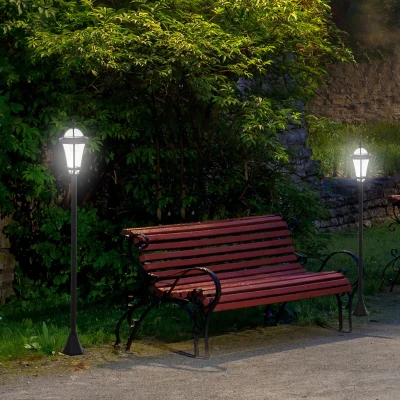 Outsunny 2 Farolas Solares de Jardín con Luz LED Blanca 6000K IP44 Set de 2 Farolas de Exterior 18,5x18,5x129 cm Negro