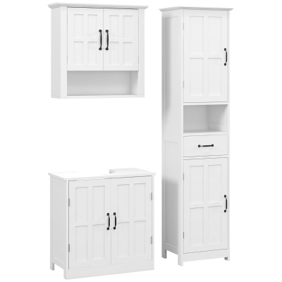kleankin Conjunto Casa de Banho Inclui 1 Coluna para Casa de Banho 1 Móvel para Lavatório e 1 Armário de Parede Branco