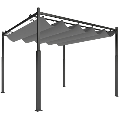 Outsunny Pergola ca. 3x3 m Freistehend Terrassenüberdachung mit Schiebedach, magnetisches Pad, 8 cm Säule UV-beständig