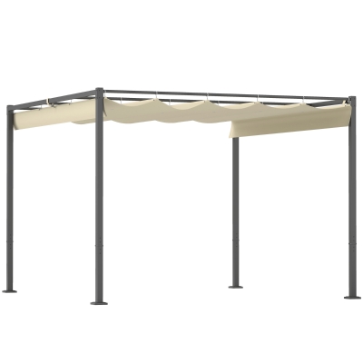 Outsunny 3 x 3 m Garten-Pergola mit einziehbarem Dach, Pavillon, Baldachin für Schatten, UPF30+, Beige