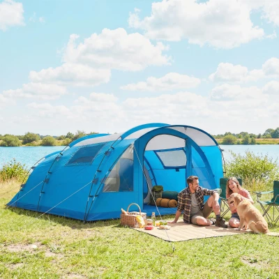 Outsunny Tenda de Campismo Familiar Tipo Túnel para 5 Pessoas com 3 Quartos Porta 4 Janelas Impermeável Montagem Fácil