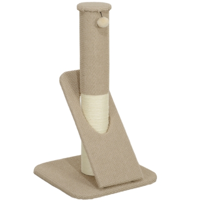 PawHut Kratzbaum für Katzen, mit Pad, Säule und Spielball, Teppich und Sisal, 84 cm, Hellbraun