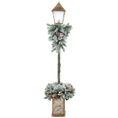 Outsunny Luminária de rua de Natal para Exterior com Luzes LED Pontas Salpicadas de Neve Bagas Vermelhas e Pinhas