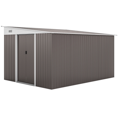 Outsunny Abrigo de Jardim 8,9 m² 280x345x201 cm Abrigo de Exterior de Aço para Armazenamento com Portas e 2 Janelas Cinza