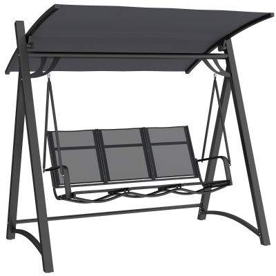 Outsunny Baloiço de Jardim de 3 Lugares com Teto Ajustável UPF50+ Assento Transpirável e Estrutura em Metal 188x130x183 cm Cinza