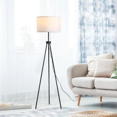HOMCOM Stehlampe mit Lampenschirm aus Polyester und Baumwolle, Standleuchte Stehleuchte mit E27 Fassung für Wohnzimmer, Schlafzimmer, Weiß, exkl. Glühbirne