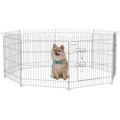 PawHut Vallas para Perros Plegables de 8 Piezas 63x60 cm con 1 Puerta y Marco de Acero para Jardín Patio Plata
