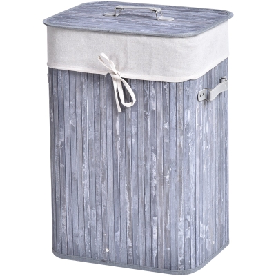 HOMCOM Wäschekorb schmal mit Deckel 72L Wäschesammler mit Griff, herausnehmbarer Wäschesack, Wäschebox für Waschküche Schlafzimmer Badezimmer, Grau