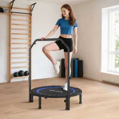 SPORTNOW Trampolim de Fitness Ø102 cm Dobrável com Guiador Ajustável de 4 Níveis e Bandas para Treino de Pernas e Corpo Azul