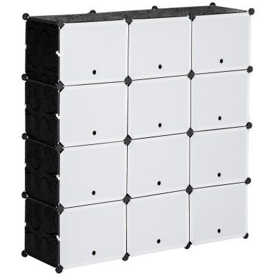 HOMCOM Modulares Regalsystem, Steckregal, zusammensetzbar aus 12 Würfeln 125 x 32 x 125 cm, Kunststoff+Stahl Schwarz