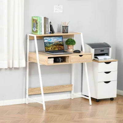 HOMCOM Schreibtisch Bücherregal Computertisch Bürotisch mit Schublade und Regal großer Stauraum E1-Spanplatte Metallrahmen Natur 80 x 50 x 100 cm