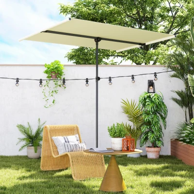 Outsunny Sonnenschirm 180 Grad drehbar Höhenverstellbar Gartenschirm mit Aluminium-Mast 150x205cm Beige
