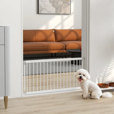 PawHut Barreira de Segurança Extensível para Cães Pequenos 67-93,5 cm Altura 45 cm para Portas e Escadas Branco