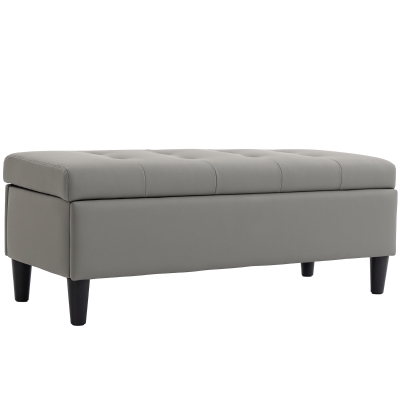 HOMCOM Banc-coffre 136L Simili Cuir Gris 110x41x42cm