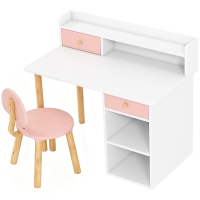 AIYAPLAY Conjunto de Secretária e Cadeira para Crianças Mesa de Estudo com Prateleiras e Gaveta Carga 80 kg 85x48x73 cm Rosa