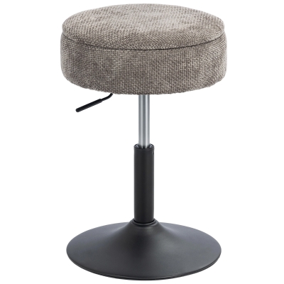 HOMCOM Banco de Bar com Armazenamento Altura Ajustável Giratório Estofado em Chenilla 39x39x49-65 cm Cinzento