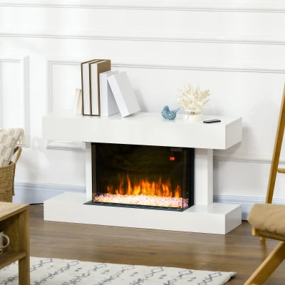 HOMCOM Lareira Elétrica 1000W/2000W com Temperatura Ajustável Temporizador para Ambientes de 15-25 m² 98x27x54,5 cm Branco