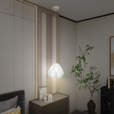 HOMCOM Candeeiro Suspensoo Moderno Candeeiro de Teto com Ecrã de Impressão 3D Iluminação para Sala de Jantar Ø20,5x17,5 cm Branco