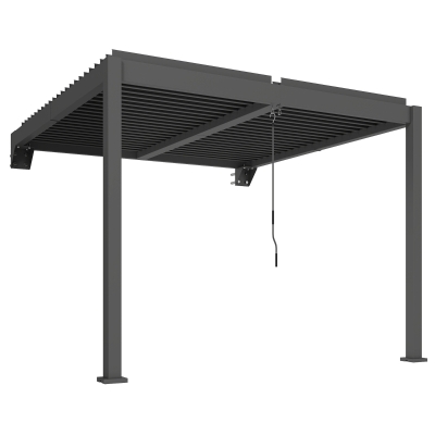 Outsunny Pergola ca. 3x3 m Aluminium Terrassenüberdachung mit verstellbar Lamellendach Wandmontage Dunkelgrau