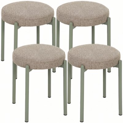 HOMCOM Set de 4 taburete empilabile rotunde cu șezut căptușit, fără spătar, economisitor de spațiu, 45 x 45 x 47,5 cm, Maro deschis