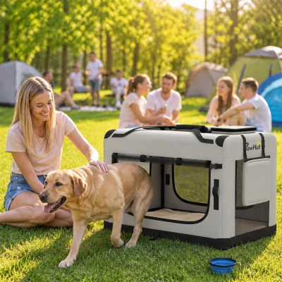 PawHut Soft-Sided Pet Carrier Bag Washable Cushion Light Grey