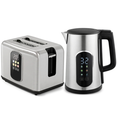 HOMCOM Bouilloire 1,5L 2200W & Grille-Pain Inox LED Argenté