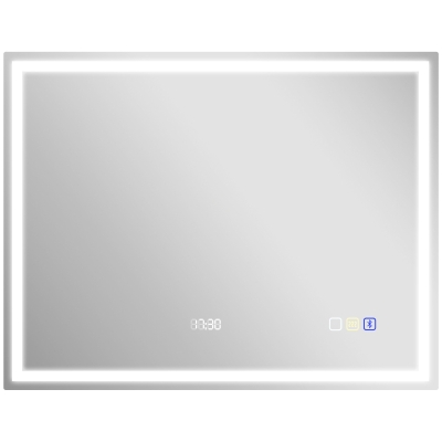 HOMCOM LED-Badezimmerspiegel Bluetooth 90 x 70 cm Touch-Schalter dimmbares Licht 3 Farben Anti-Beschlag Speicher Silber