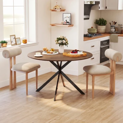 HOMCOM Dining Table Wood Effect Steel 120cm Brown