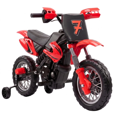 AIYAPLAY Moto Électrique 12V Rouge 2 Roues Amovibles 3-6 Ans
