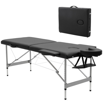 HOMCOM Camilla de Masaje Plegable con Altura Ajustable en 7 Posiciones Reposacabezas y Apoyabrazos 185x70x58-82 cm Negro