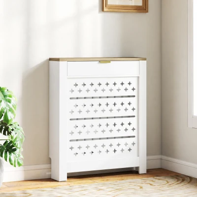 HOMCOM Cache Radiateur avec Placard et Étagère Blanc 78x19x95,5 cm