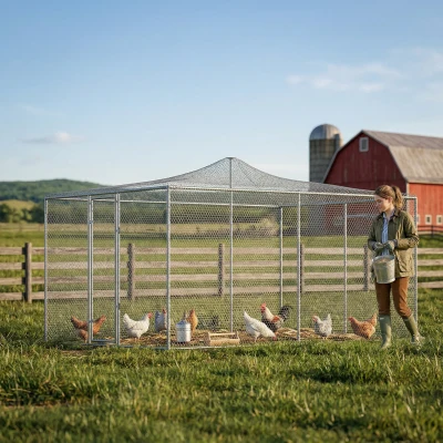 PawHut Gallinero para Exterior Grande 4x3x1,97 m 12 m² Gallinero de Acero Galvanizado con Puerta con Doble Cierre Plata