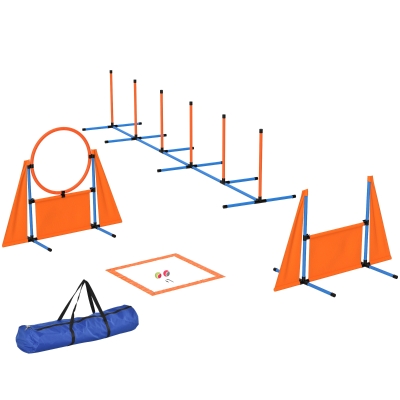 PawHut Kit de Agilidad para Perros Agility de 6 Piezas para Mascotas con Saltos Slalom Caja de Pausa Silbato y Pelotas
