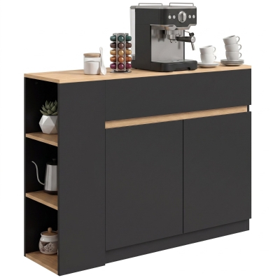 HOMCOM Dressoir, buffetkast met groot kastvak, 3-laags schap en lade, zwart, 110 x 29,5 x 82 cm