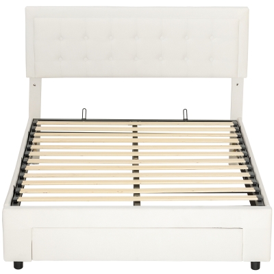 HOMCOM Double Ottoman Bed Frame with Drawer Cream