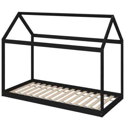 HOMCOM Wooden Single Bed Frame Scandinavian 90x190cm Black