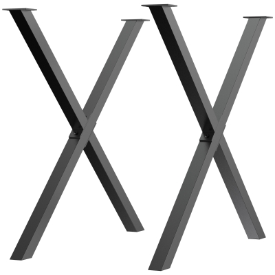 HOMCOM Conjunto de 2 Patas para Mesa Estilo Industrial 80x72 cm en Forma de X Patas de Muebles de Acero para Soporte con Protectores Tornillos de Montaje Incluidos Negro