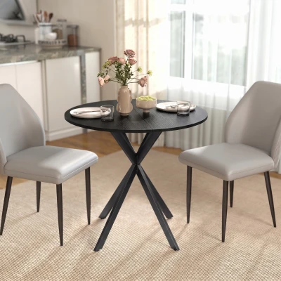 HOMCOM Runder Küchentisch, 80 cm, kompakte Tischplatte, Spanplatte, Metall, Schwarz
