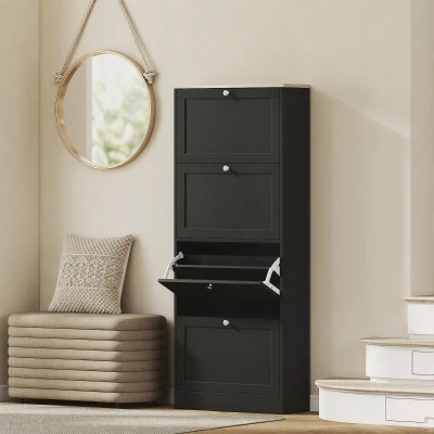 HOMCOM Armoire à Chaussures 24 Paires 4 Tiroirs Noir 60x23,5x151cm