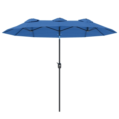 Outsunny Sonnenschirm, Gartenschirm, neigbar, mit Handkurbel, Winddach, Polyester+Stahl, Marineblau, 285 x 147 cm