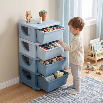 HOMCOM Kids Storage Unit 4-Tier with Drawers Blue