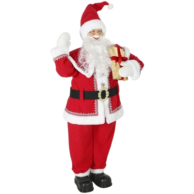 HOMCOM Lebensgroßer singender Weihnachtsmann 150 cm, animierte Musikfigur mit drehendem Kopf, winkender Hand und Geschenk