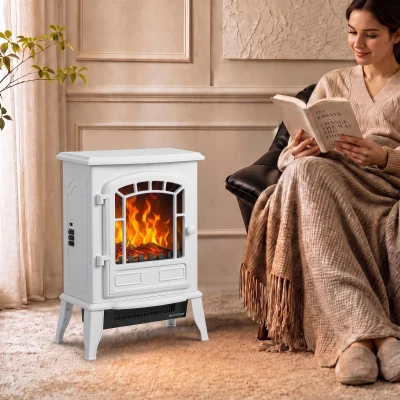 HOMCOM Electric Fireplace Stove Freestanding Adjustable White