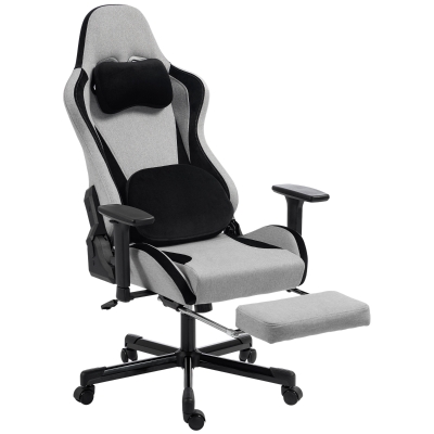 Scaun Gaming Ergonomic cu Masaj încălzit, Suport Picioare, Textil, Gri