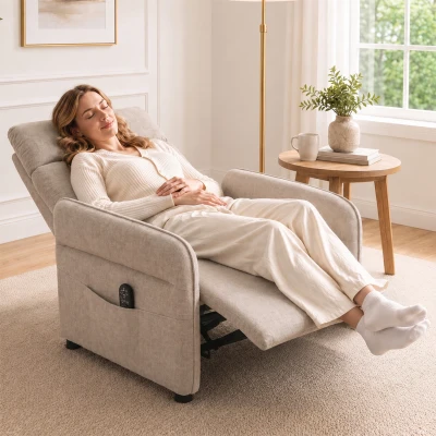 HOMCOM Relaxsessel mit Massage & Wärme, manueller Push-Back-Sessel, verstellbare Armlehnen, 2 Seitentaschen, Braun