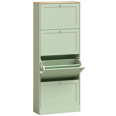 HOMCOM Dulap pentru încălțăminte 24 perechi, dulap cu 4 sertare rabatabile, polițe reglabile, 60x23,5x153cm, verde