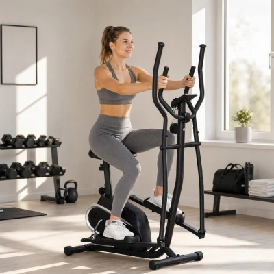 HOMCOM Bicicleta Elíptica con Resistencia Magnética Ajustable de 8 Niveles Bicicleta de Fitness con Sillín Regulable Pantalla LCD Pulsómetro y Soporte para Móvil para Casa Gimnasia 103x62x151 cm Negro